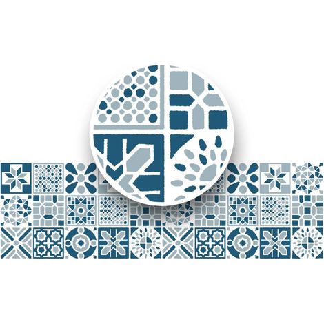 Sticker carreaux de ciment bleu et blanc en rouleau 45 x 150 cm (1/2)