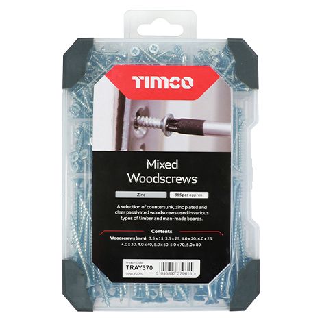 TIMCO Countersunk Silver Woodscrews Mixed Tray - 340pcs