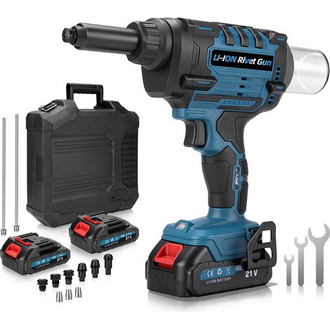 10000N Riveteuse électroportative Sans Fil avec 2 Batteries, Compatible avec Makita 18V, Electrique Pistolet à Riveter, Pince à Rivets pour Rivets Ø2.4-6mm avec 4 Adaptateurs et Mallette de Transport