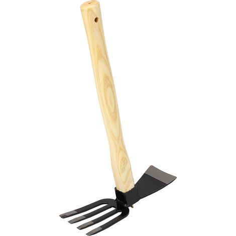 Rosvola Outil de râteau à houe à main, manche en bois en acier au carbone, pelle de jardinage pour le désherbage, la récolte, creuser et planter. (1/5)