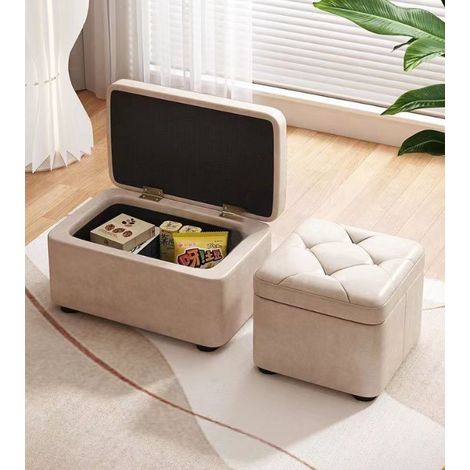 pouf de rangement rectangulaire tabouret à chaussures simili cuir résistant cadre en bois massif mousse haute densité dimension 40x28x28cm multifonction pour salon entrée chambre (1/5)