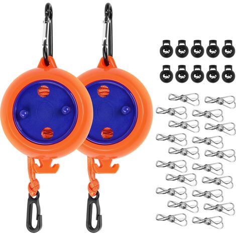 Stendibiancheria retrattile, 2 stendibiancheria da viaggio portatile da 10 m, stendibiancheria anti-avvolgimento, con 10 fibbie fisse e 20 clip antivento, per interni, esterni, campeggio e viaggi (1/5)