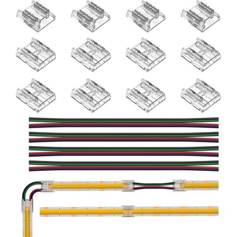 Kit de connecteurs transparents Largeur 10mm Connecteur angulaire 8pcs Connecteur sans soudure 4pcs Câble d'extension 22AWG 15cm de long Support 3PIN FCOB CCT 4PIN COB RGB LED Strip (1/5)
