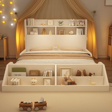 Letto contenitore 140x200 con luci e libreria bianco OKMYHOME (1/5)