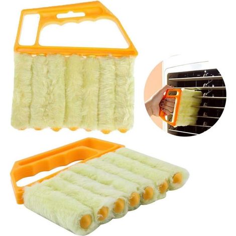 Nettoyeur de stores, dépoussiéreur de stores, brosse de stores, adapté pour nettoyer les stores, climatiseur vertical, ventilateur et clavier d'ordinateur 2pcs (brosse de stores jaune) (1/5)