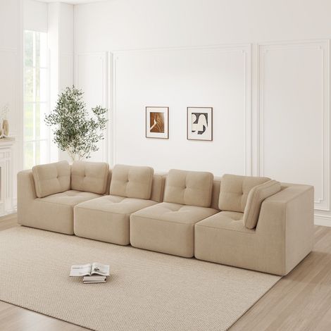 Canapé d’angle modulable 4 places, sans montage, velours côtelé, assise profonde (1/5)