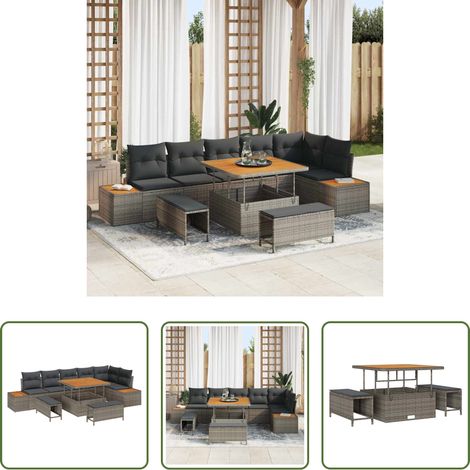 Poly-Rattan -  Gartensofa-set 9 pcs Grau Poly-Rattan (1/5)