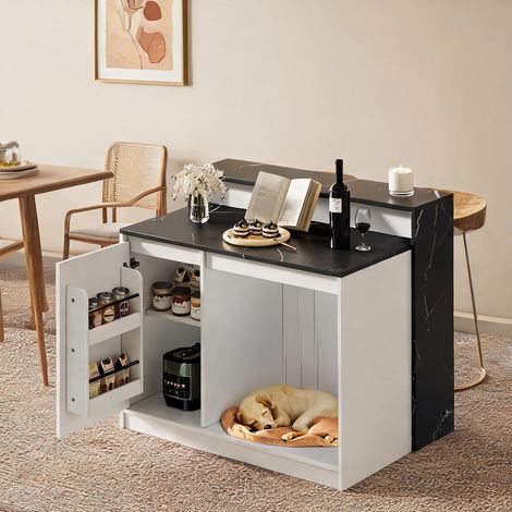 Îlot de cuisine avec plan de travail en MDF effet marbre blanc (1/5)