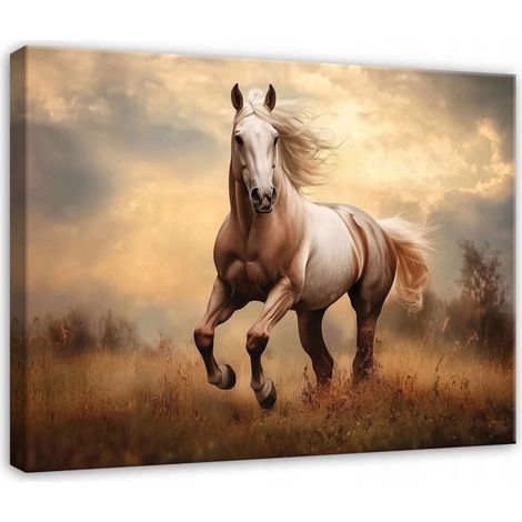 Peinture cheval au galop animaux pour chambre salon cuisine sur toile 120x80 (1/3)