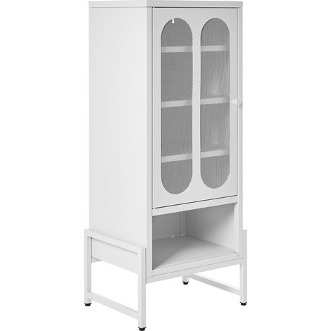Credenza industriale moderna in acciaio con 1 anta ovale traforata e ripiano colore bianco Soletta