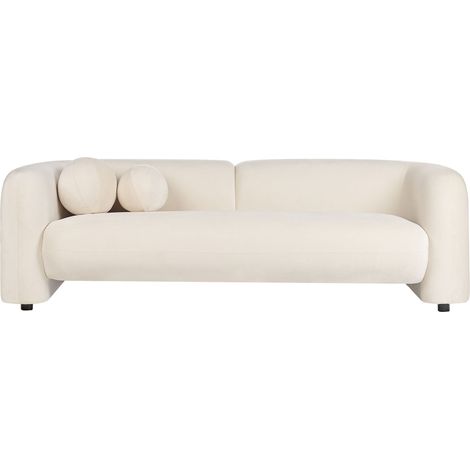 Canapé 3 Places Moderne en Velours Coussins Supplémentaire Blanc Cassé Leiren