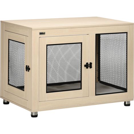Cage pour chien, design moderne, verrouillable, 2 portes, 94 cm x 60 cm x 71,5 cm, naturel et noir (1/5)
