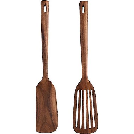 Ustensiles de cuisine en bois, 2 cuillères et spatules en bois pour cuisiner, design élégant, usage domestique. (1/5)