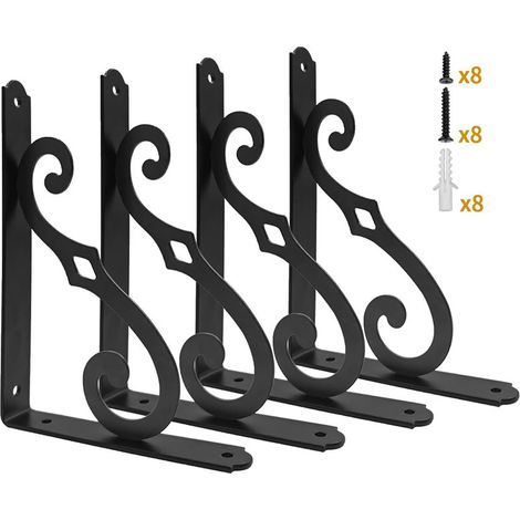 Set mit 4 Metall-Wandregalhalterungen, 5 Zoll, robuste Regalträger, rustikale L-förmige Halterungen, schwebende Regale für die Küche, inklusive Schrauben (1/3)