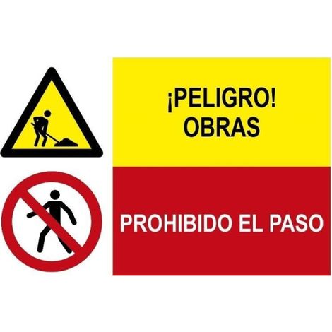 Señal combinada Peligro obras, Prohibido el paso SEKURECO                 PVC Blanco 0.7 mm
