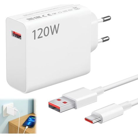 Applicable à Chargeur Xiaomi pour 120W,Chargeur Rapide avec Câble USB C,Bloc Charge USB C pour Xiaomi 14T Pro/13 Lite/13/12T Redmi Note 14/11S/11/12Pro/POCO X6/ X4 GT Pad 6 5-1M(Blanc,EU) (1/5)