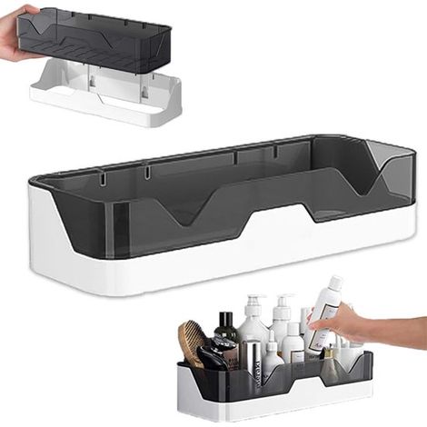 Mensola da parete impermeabile, mensola per bagno, mensola per doccia, mensola portaoggetti per cucina e bagno, mensola da parete senza foratura, mensola per lavabo, grigio stella, 29,5 x (1/5)
