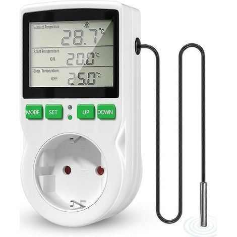 Thermostat pour reptiles avec écran LCD, chauffage et refroidissement, prise européenne, blanc (1/5)