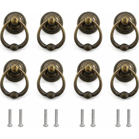 8 Pièces Poignee de Meuble Vintage, Bague Poignée Traction D'Armoire Alliage Zinc, Tiroir Bague Poignée de Traction, Bouton de Meuble avec Vis, pour Placard, Armoire Commode, Meubles (1/5)