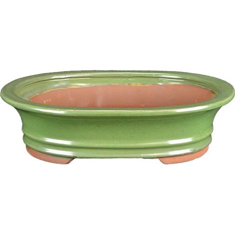 Vaso per bonsai ovale in gres smaltato verde 27x20,5x6 cm - GA10B