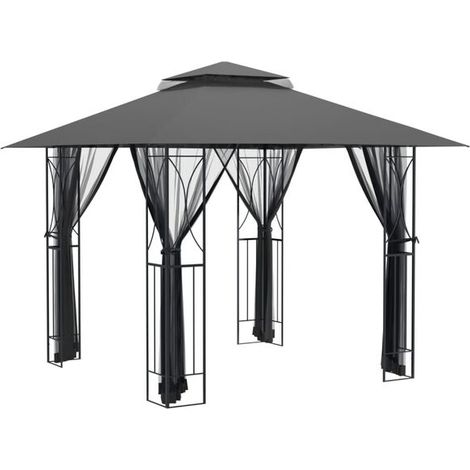 Le gazebo possède des panneaux latéraux gris anthracite et mesure 300 x 300 x 270 cm. Sa structure est en acier. (1/5)