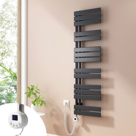 Heilmetz Badheizkörper Elektrisch Heizkörper mit Heizstab, Handtuchtrockner mit Temperaturgeregelte Heizstäbe, 140x40cm Anthrazit