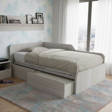 Divano letto singolo 120x190 con cassettoni - Ideale per camerette - Rovere rock