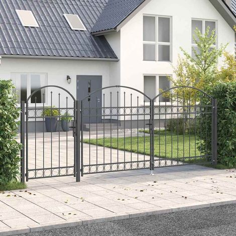Gartentor mit gewölbtem Oberteil Assen Grau 400 x 100 cm Stahl