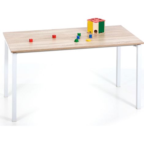 scrivania "expoler" in metallo bianco e rovere, 140x70x75 cm (1/3)