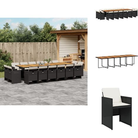 The Living Store Ensemble à manger de jardin 17 pcs coussins noir résine tressée - Chaises de jardin (1/5)