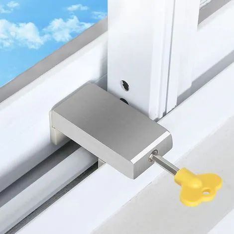 (1 pièce) Butée de fenêtre coulissante, verrou de fenêtre coulissante avec clé réglable, butée de porte coulissante, verrou de fenêtre, butée de sécurité pour fenêtre (1/3)