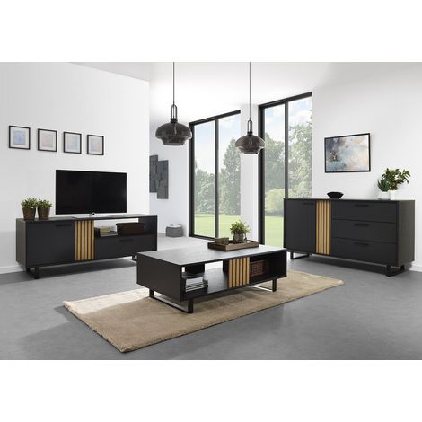 Table basse moderne rectangulaire noir/chêne Madera (1/4)
