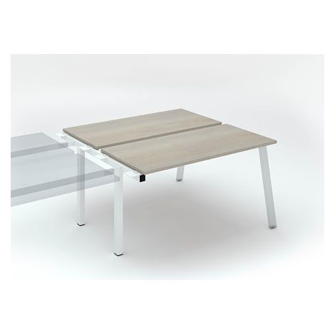 Pôle de 2 bureaux droits chêne gris L 140 x P 60 cm, piétement métal blanc - Arch - Elément suivant - Maxiburo