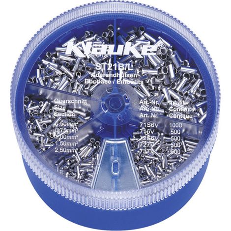 Klauke ST21B Aderendhülsen-Sortiment 0.5 mm², 0.75 mm², 1 mm², 1.5 mm², 2.5 mm² Unisoliert Silber 30