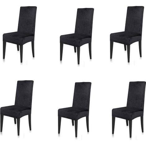 Lot de 6 Housses de Chaise en Velours pour Salle à Manger, Protège-Siège Extensible, Couvre-Chaises pour Cuisine, Restaurant (Noir, Pack de 6) (1/5)