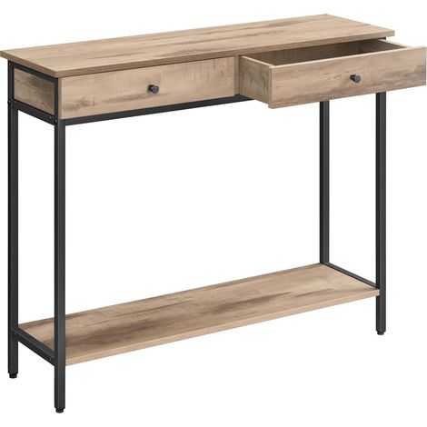 VASAGLE Mesa de Consola, Mesa de Sofá con 2 Cajones, Marco de Acero, Estable, para Pasillo, Dormitorio, Salón, Estilo Industrial, Marrón Camello y Negro Tinta LNT015W01 (1/5)