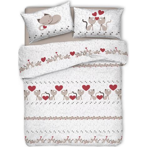 Copripiumino made in italy fantasia Gattini 100% cotone stampa digitale Beige - Singolo