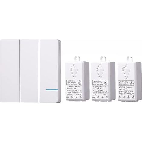 Kit de interruptor de luz inalámbrico: interruptor de pared con control remoto, ideal para lámparas de interior, no requiere cableado, resistente al agua IP54 y con un alcance de hasta 30 metros. (1/5)