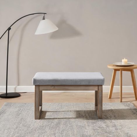 Pouf Gris en Tissu et Bois 68 x 38 x 42 cm pour Salon (1/5)