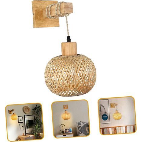 – Applique murale en bambou tissée – Style vintage japonais – Luminaire mural pour chambre et salle à manger – Intérieur rustique (1/5)
