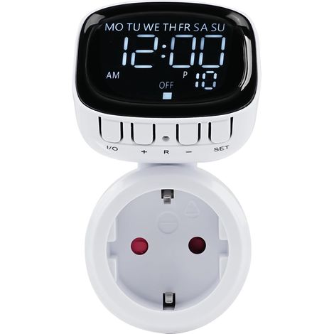 Timer, spina CA, 230 V, 16 A, 3680 W. Timer digitale con 10 programmi di commutazione programmabili. Timer digitale con display girevole a 360°. Spina timer.