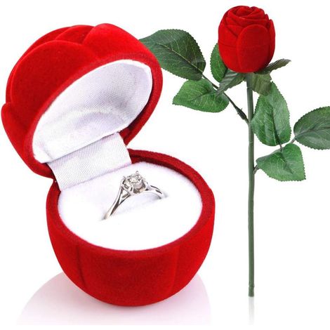 Boîte à Bijoux en Forme de Rose Rouge, Écrin pour Bague de Fiançailles, Mariage et Saint Valentin, Présentoir Romantique pour Boucles d'Oreilles (1/5)