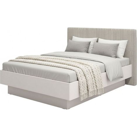 Doppelbett Ragogna, Polsterkopfteil in Samtoptik, gepolstert, Matratze 180x200 cm, Taupe Grau