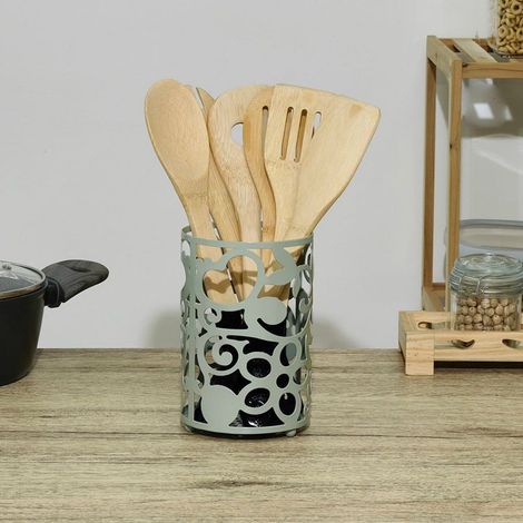 TRADE SHOP - Portautensili Da Cucina In Metallo Verde Salvia H16xø11cm Design Traforato Decorativo - (1/3)
