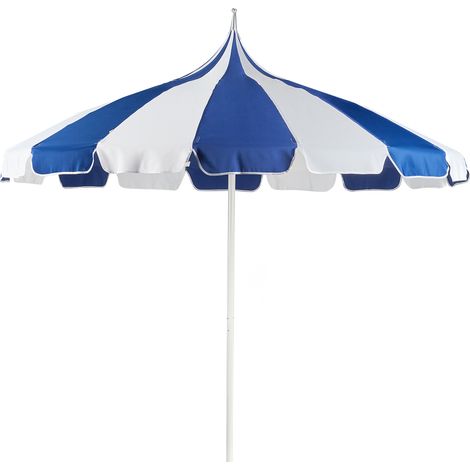 Sombrilla de poste central para jardín elegante ⌀ 245 cm poste de aluminio blanco tela de poliéster azul y blanco Minoa