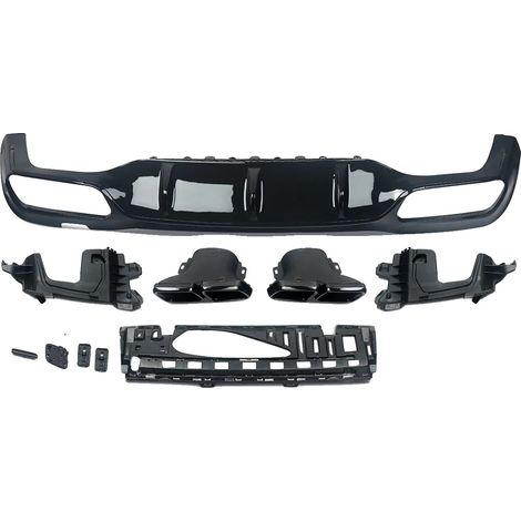 Difusor trasero para parachoques, compatible con AMG-Line, incluye dos salidas de escape, color negro brillante. (1/2)