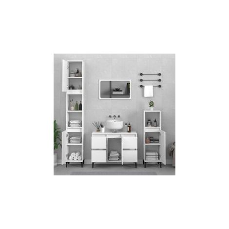 Ensemble de meubles salle de bain 3 pcs blanc bois d'ingénierie (1/5)