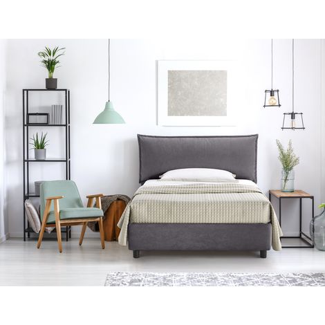 EVERGREENWEB Letto Piazza e Mezzo con Contenitore e Rete Doghe in Legno con Materasso 120x195 cm + Cuscino Memory foam, Elegante Testiera in Tessuto Sfoderabile Ideale per Camera da Letto - colore Gri (1/3)