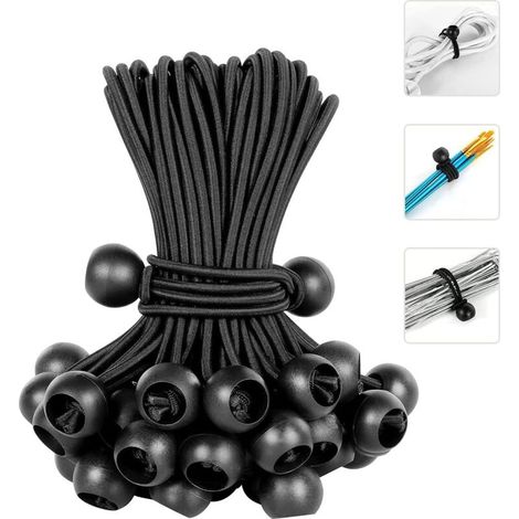 25 Pcs Tendeur Elastique Noir, Tendeur de Bache, Tendeur Elastique Boule pour Tentes, Bâches, Affiches, Camping, Tendeur en Caoutchouc 20CM (1/5)