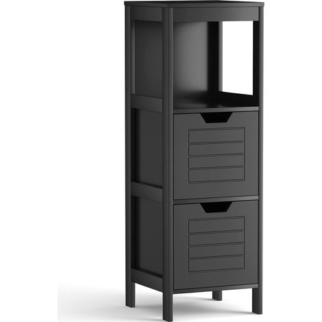 Goplus – Meuble bas de salle de bain 30x30x89 cm – 2 tiroirs et compartiment – Bois MDF imperméable – Style nordique minimaliste noir (1/5)